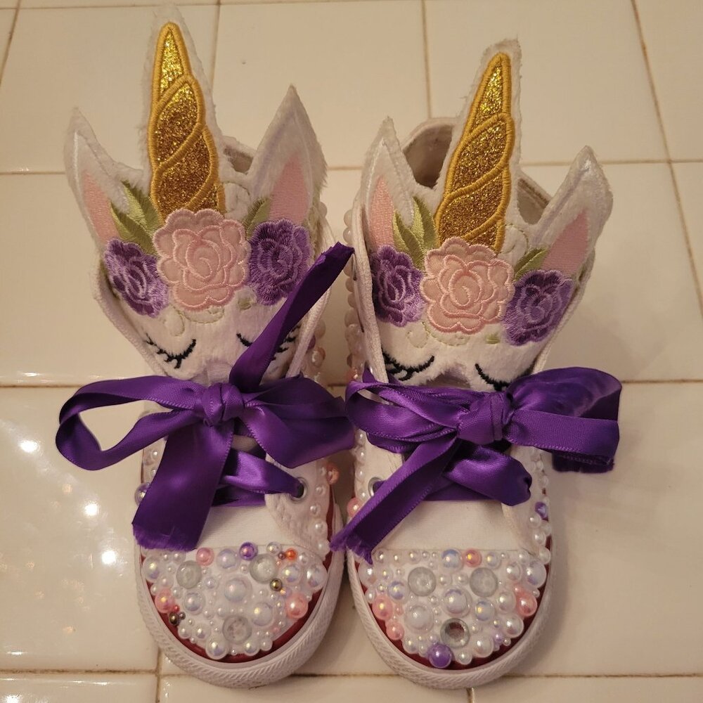 Custom Converse Unicorn Beaded Shoes Infant‎ 9 Embroidered Bling Glam Gift